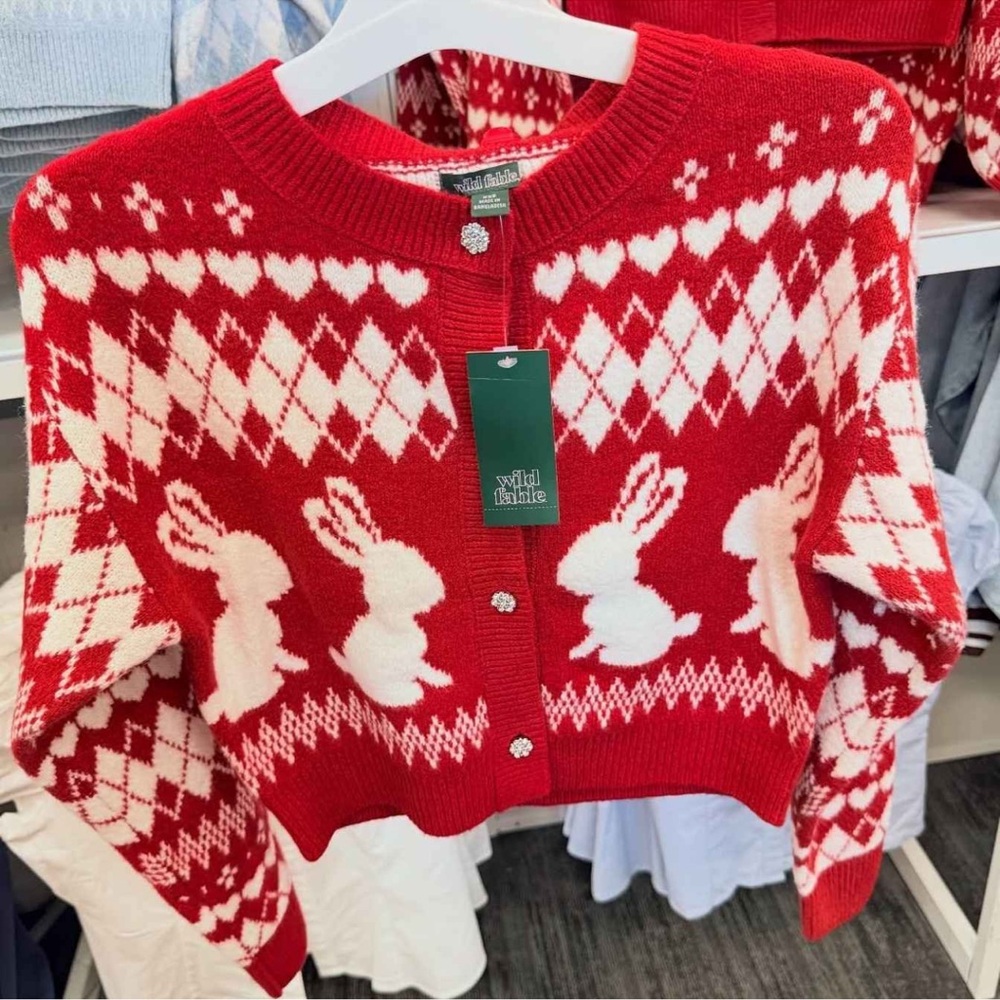 Wild Fable Red and White Bunny Cardigan - Picture 4 of 7